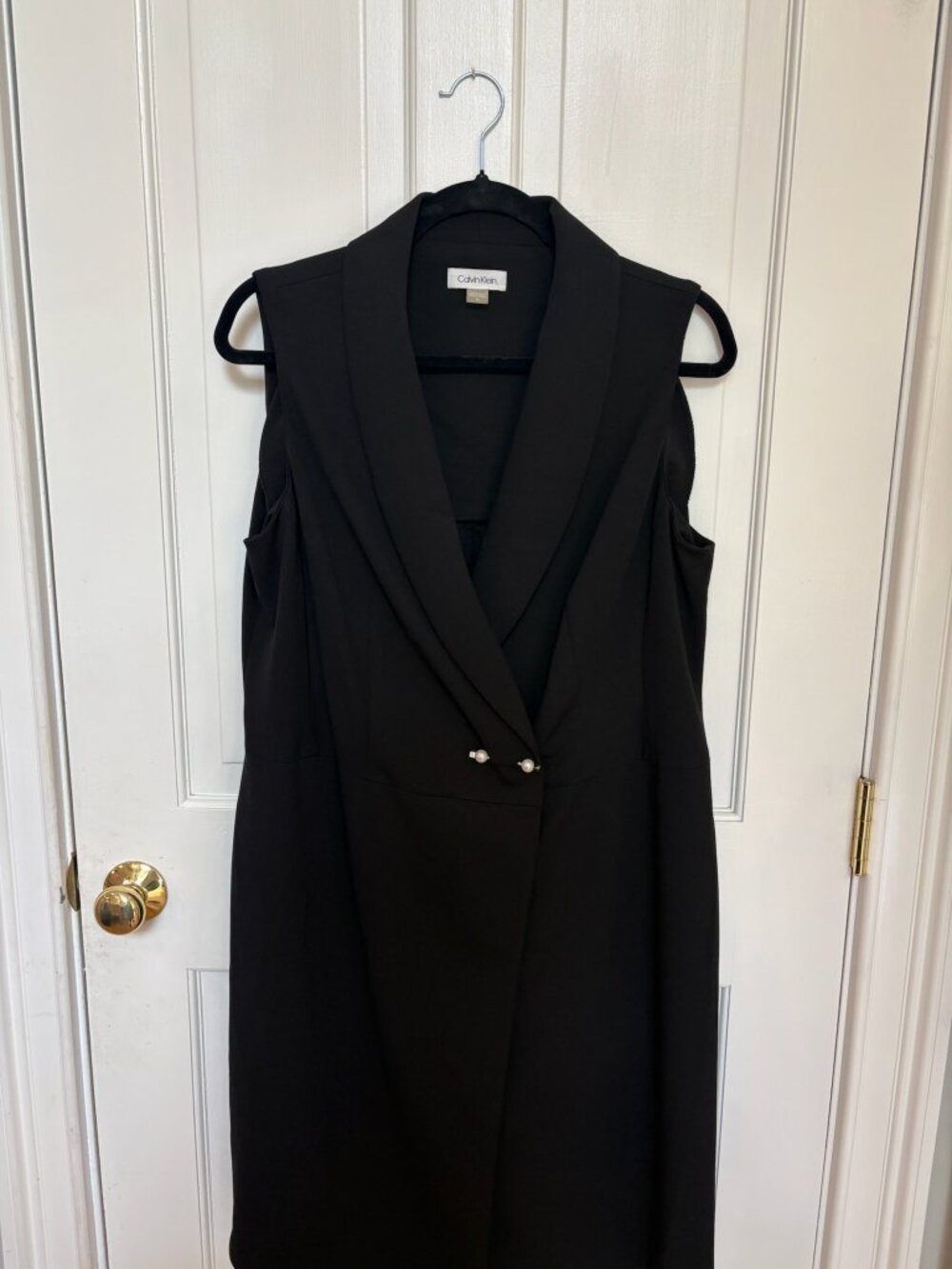 Calvin Klein Sleeveless Pearl-Accent Faux-Wrap Sheath Dress